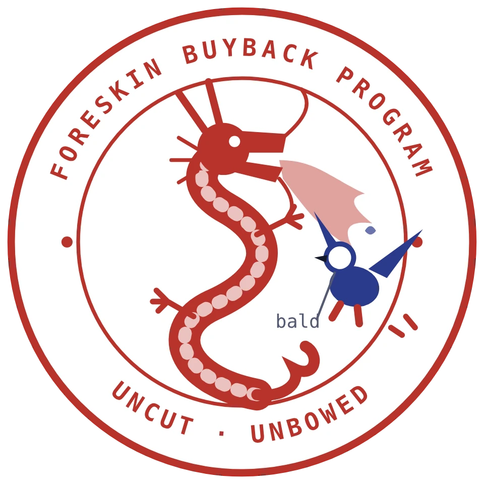 Hand-drawn first draft of the Buyback emblem: a red dragon breathing fire at a small fleeing bald eagle